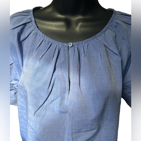 ANN TAYLOR Blue Blouse with One Front Button Closure & Detailed Sleeves - Picture 5 of 6
